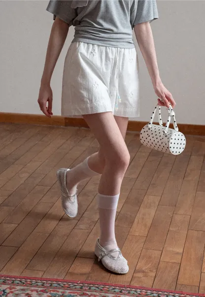 Embroidered Shorts with Drawstring Waist