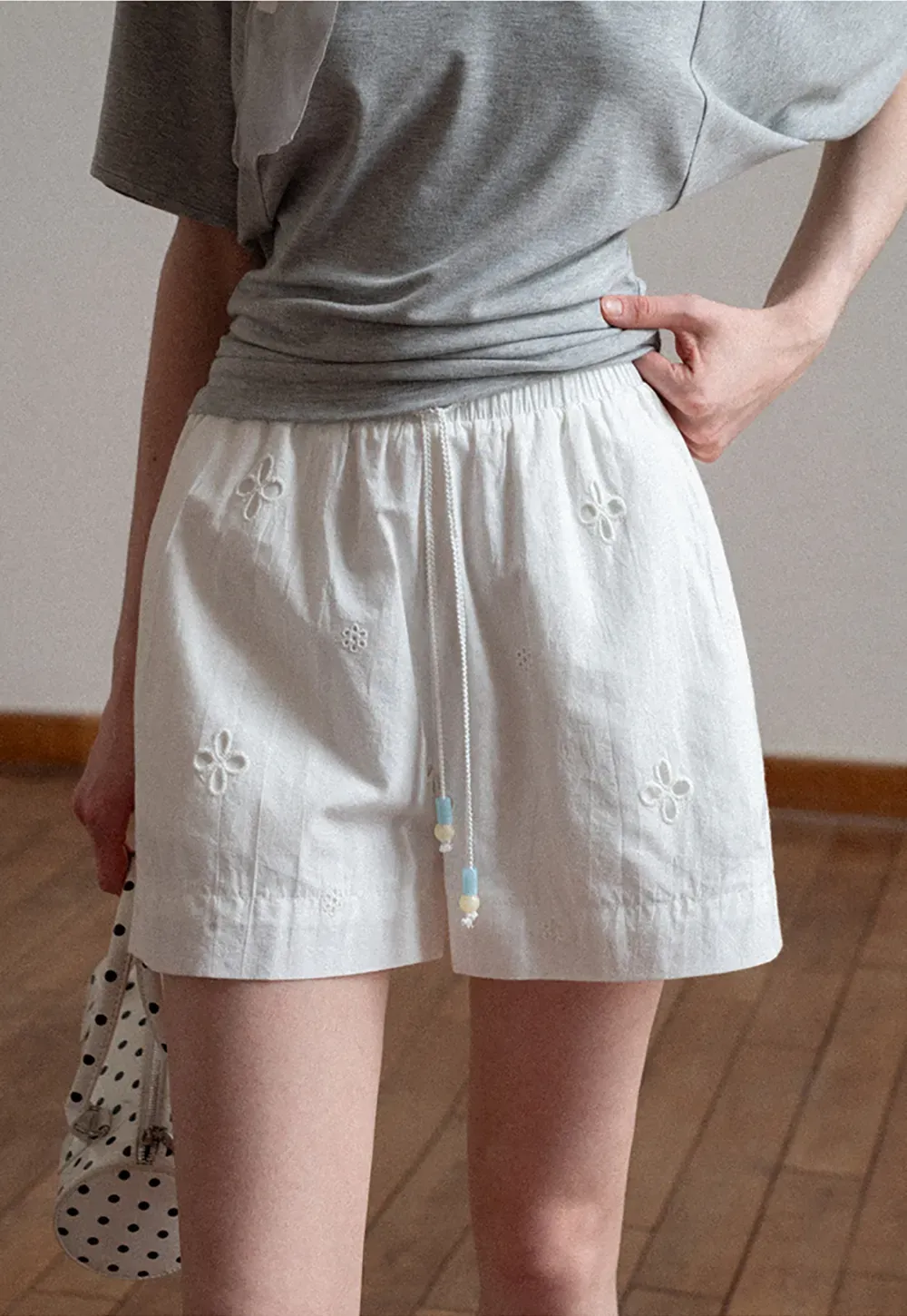 Embroidered Shorts with Drawstring Waist