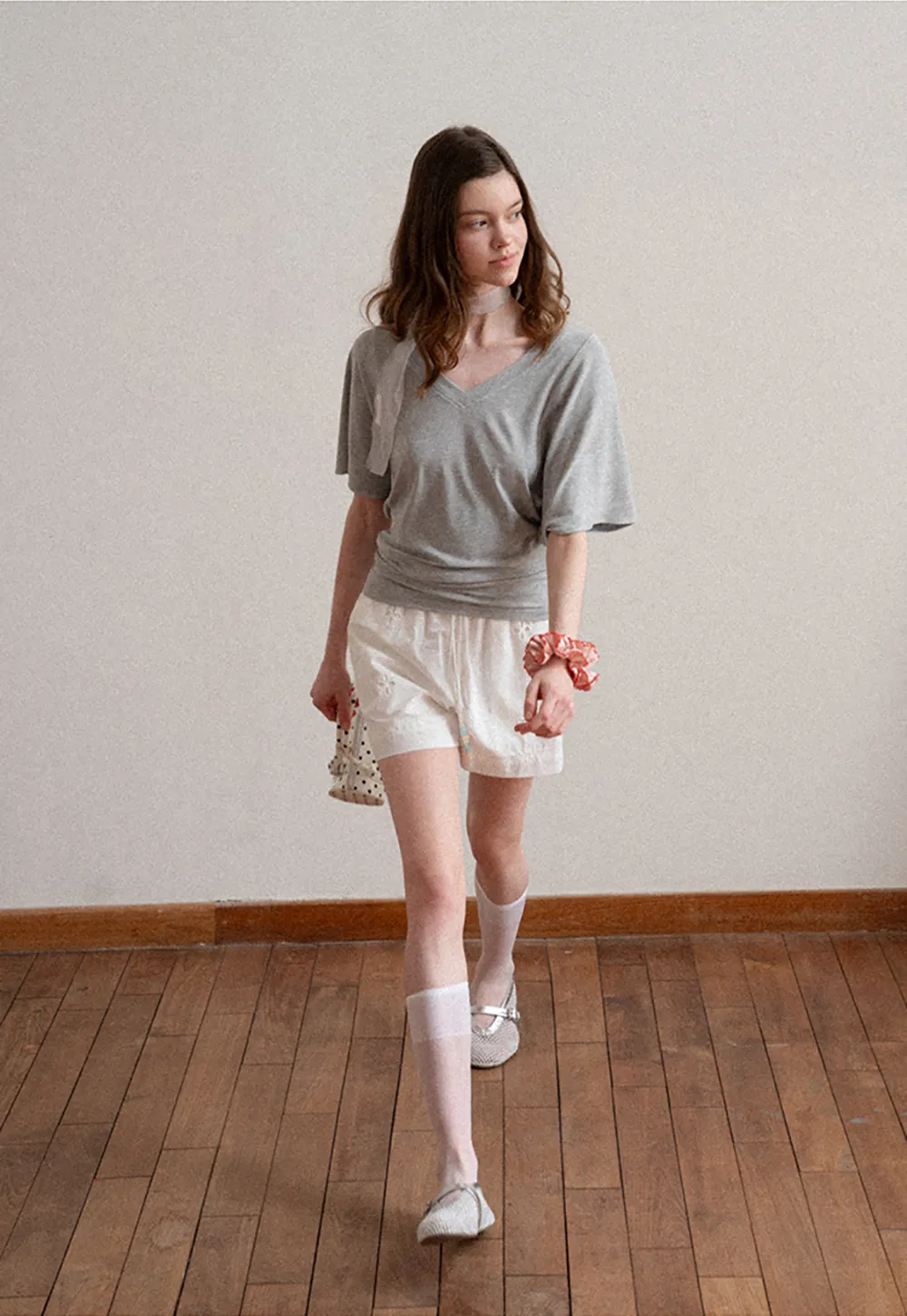 Embroidered Shorts with Drawstring Waist