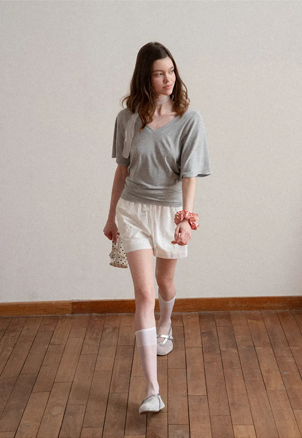 Embroidered Shorts with Drawstring Waist