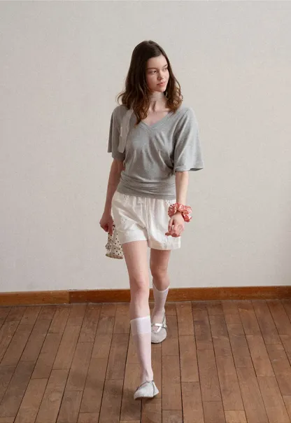 Embroidered Shorts with Drawstring Waist