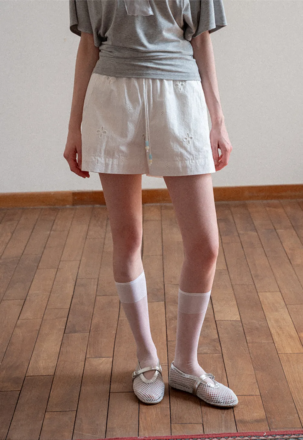 Embroidered Shorts with Drawstring Waist