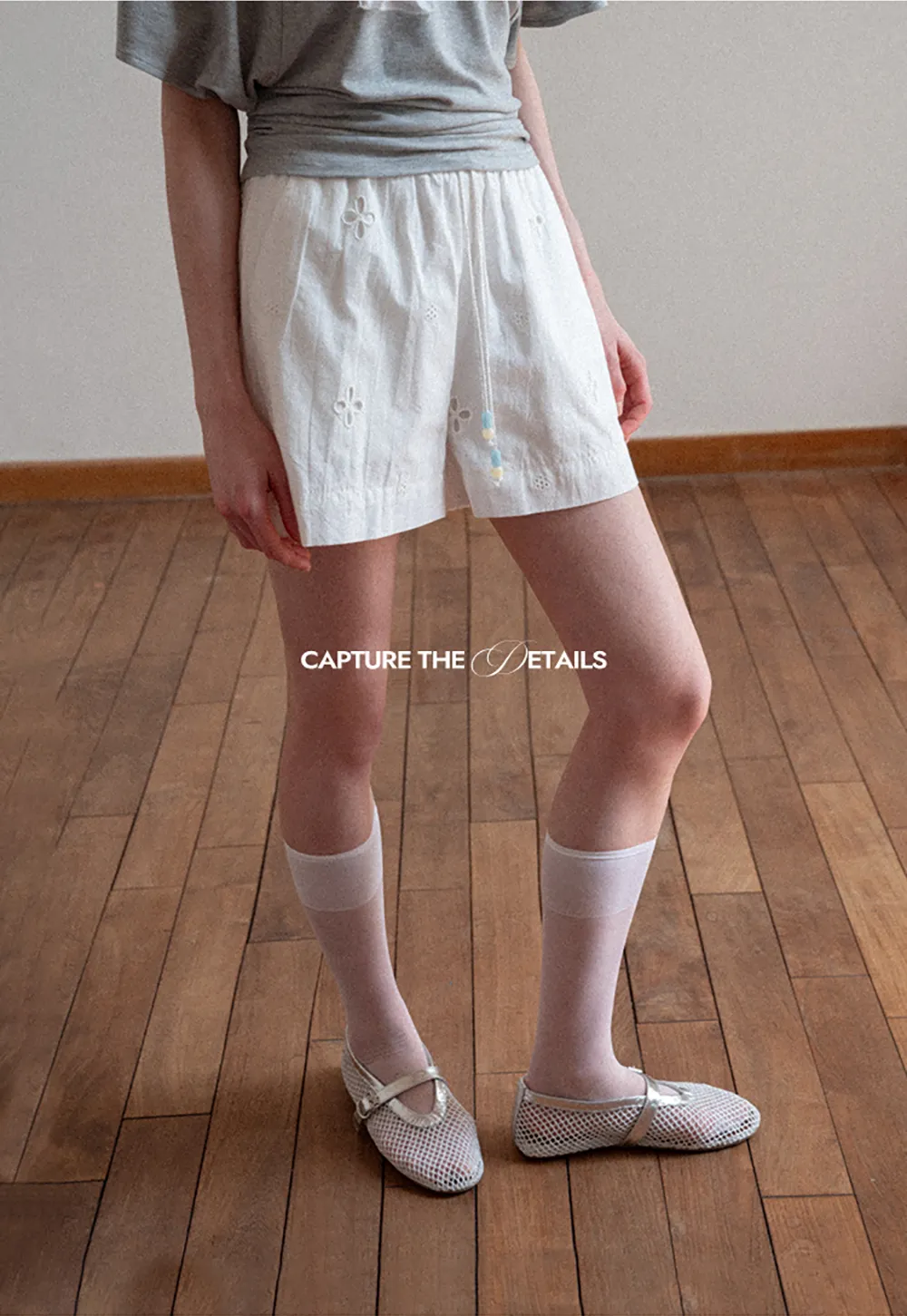 Embroidered Shorts with Drawstring Waist