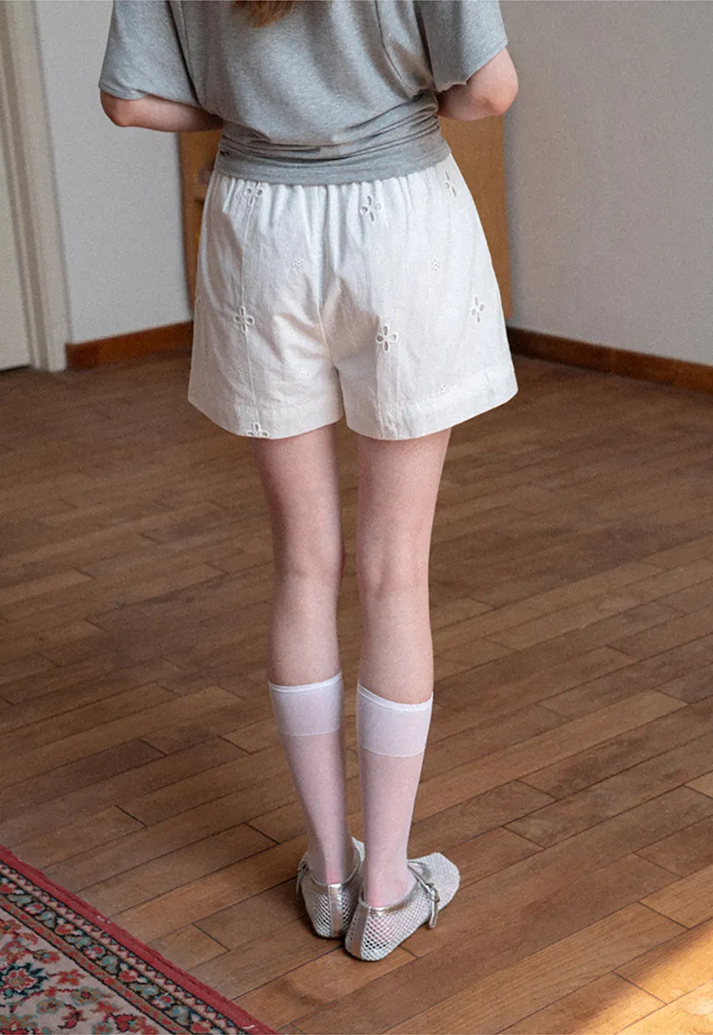Embroidered Shorts with Drawstring Waist