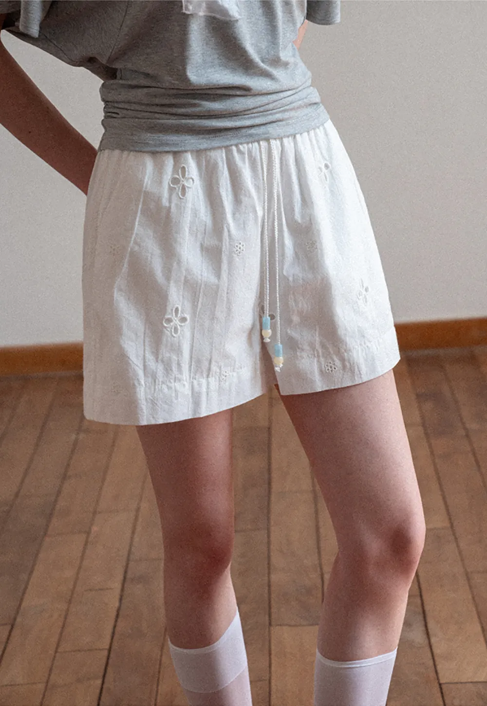 Embroidered Shorts with Drawstring Waist