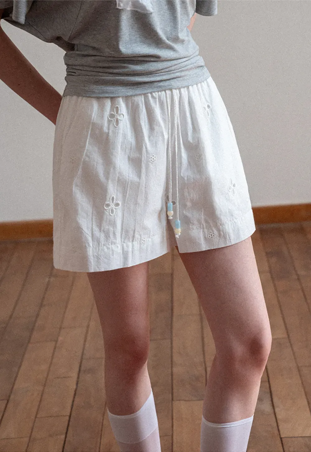 Embroidered Shorts with Drawstring Waist