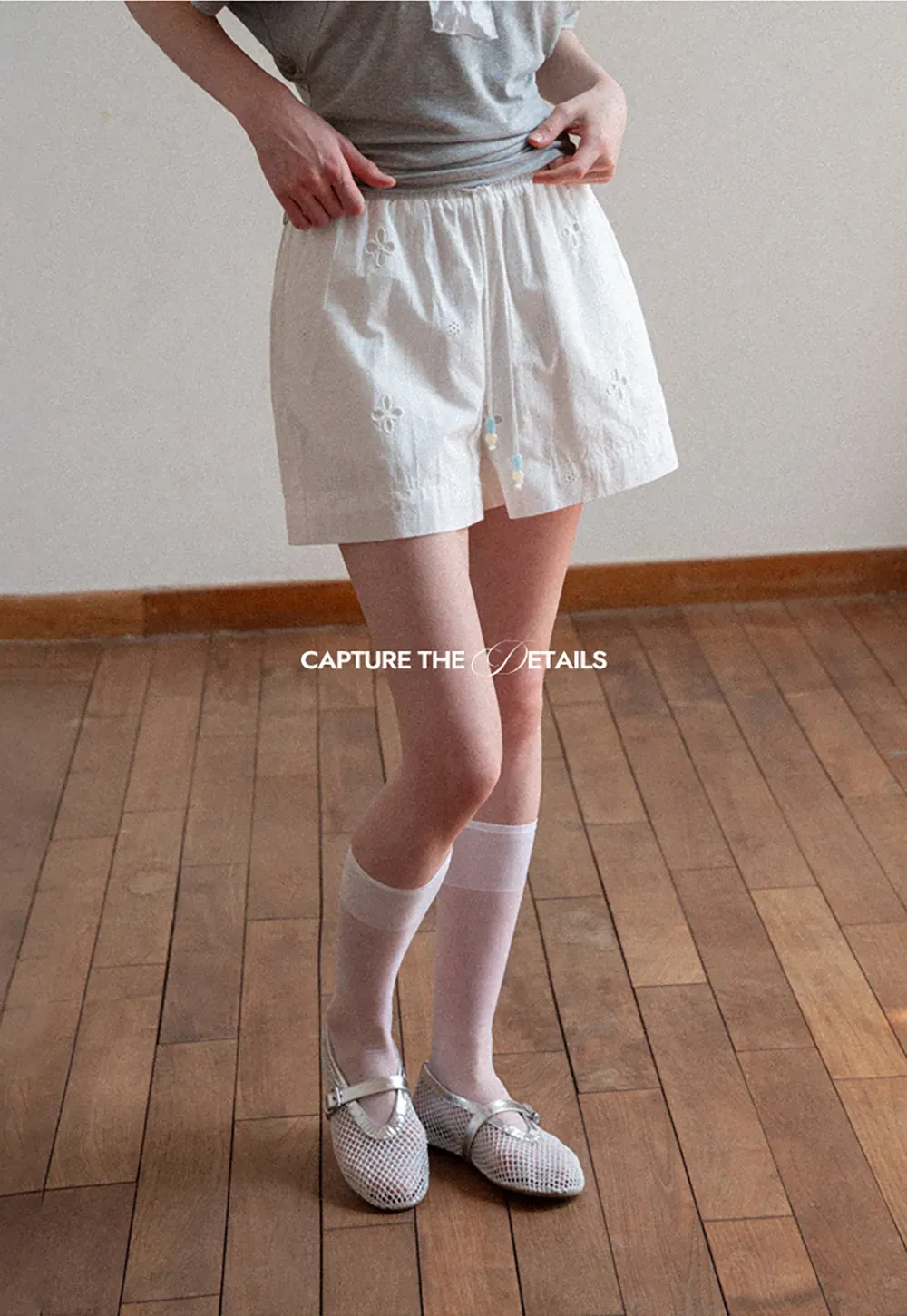 Embroidered Shorts with Drawstring Waist