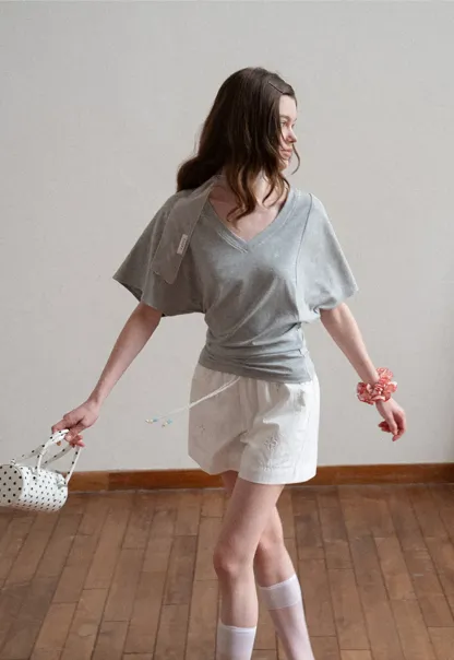 Embroidered Shorts with Drawstring Waist