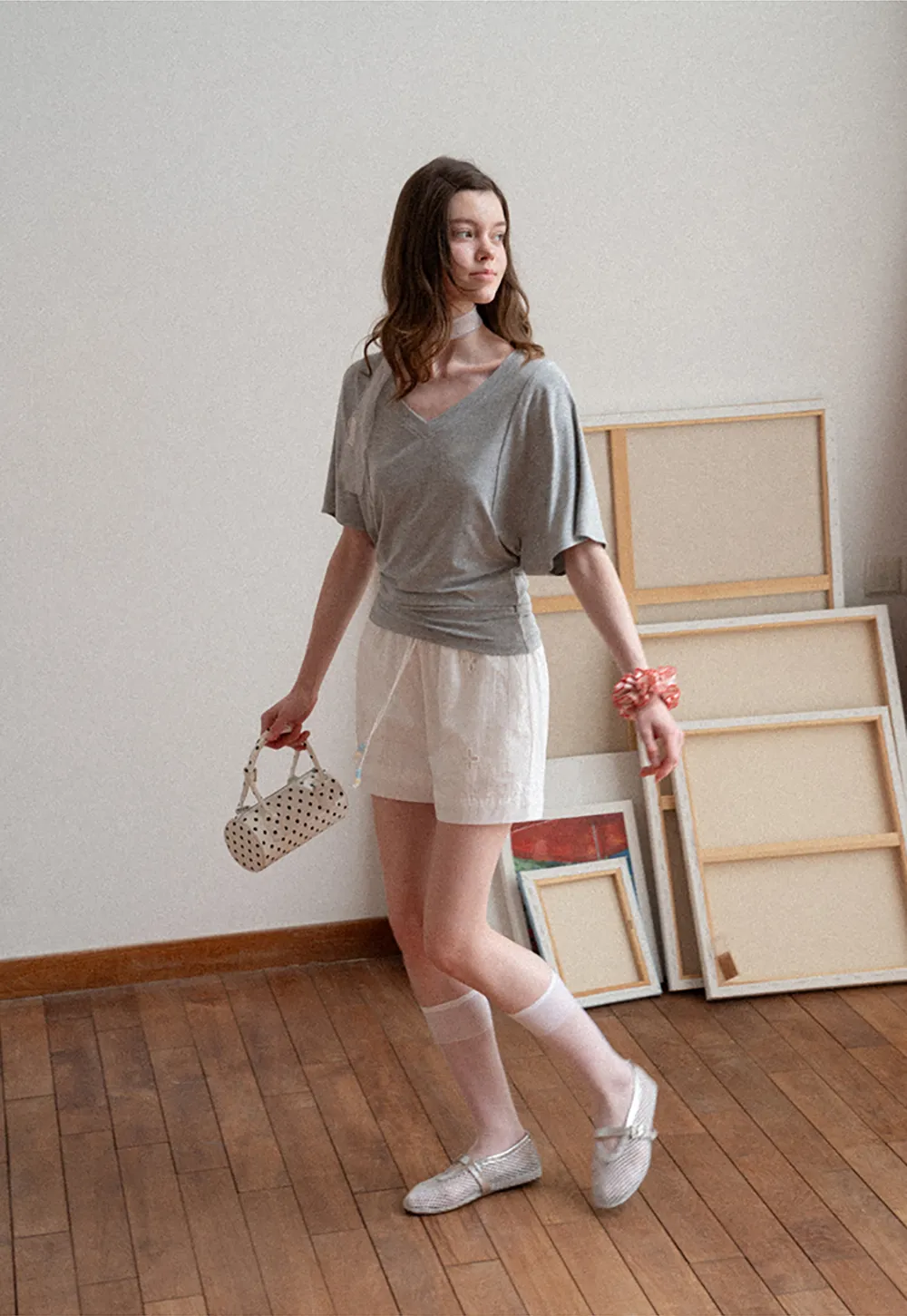 Embroidered Shorts with Drawstring Waist