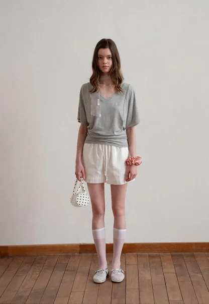 Embroidered Shorts with Drawstring Waist