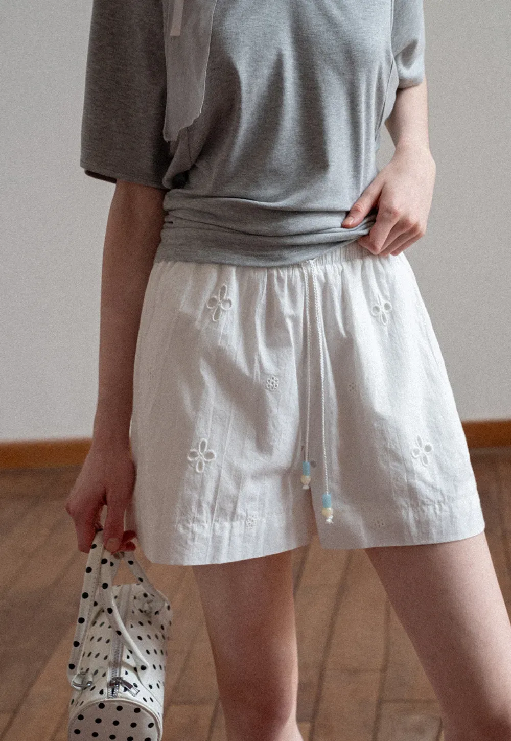 Embroidered Shorts with Drawstring Waist