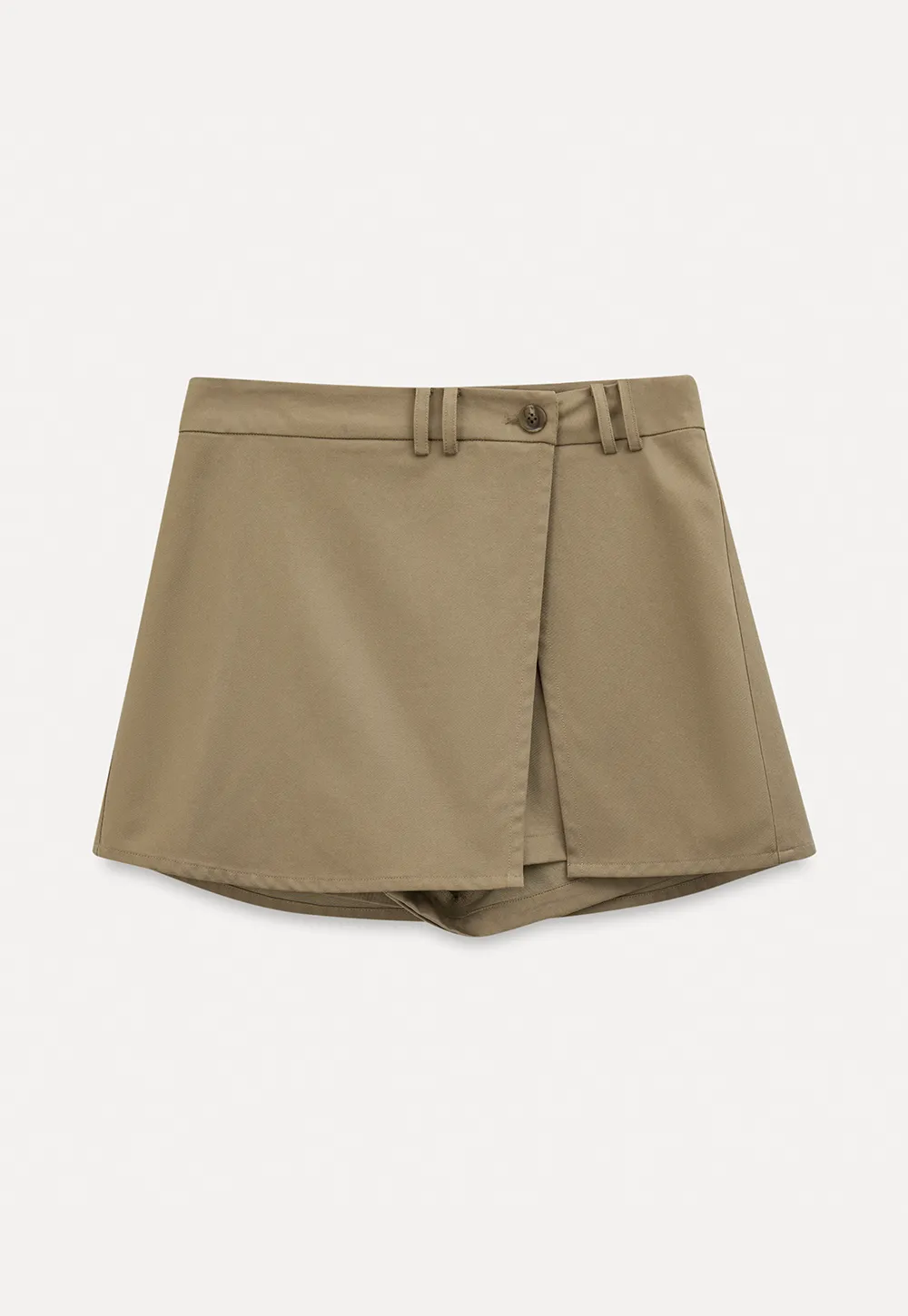 Short skirt with front overlap and belt loops