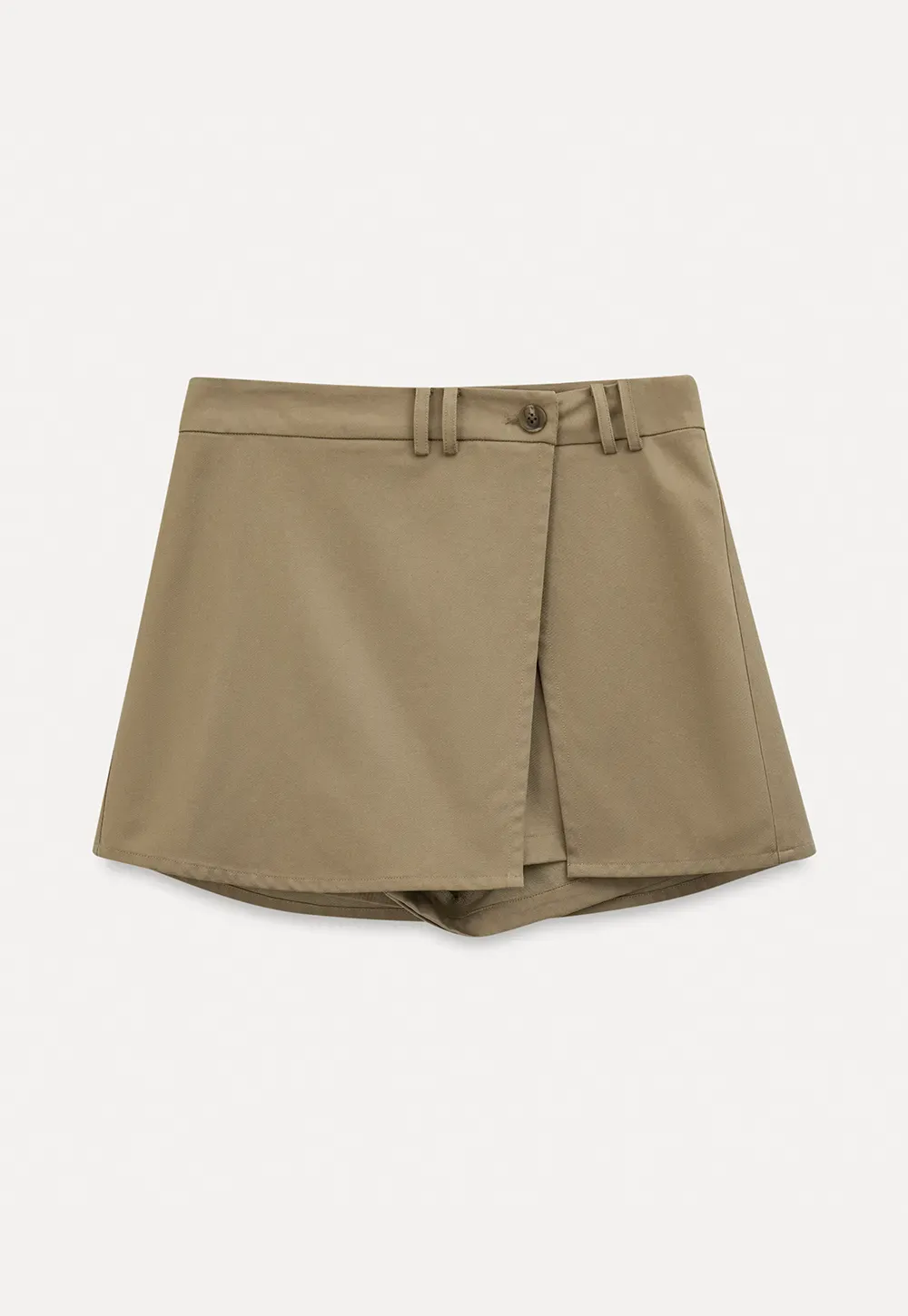 Short skirt with front overlap and belt loops