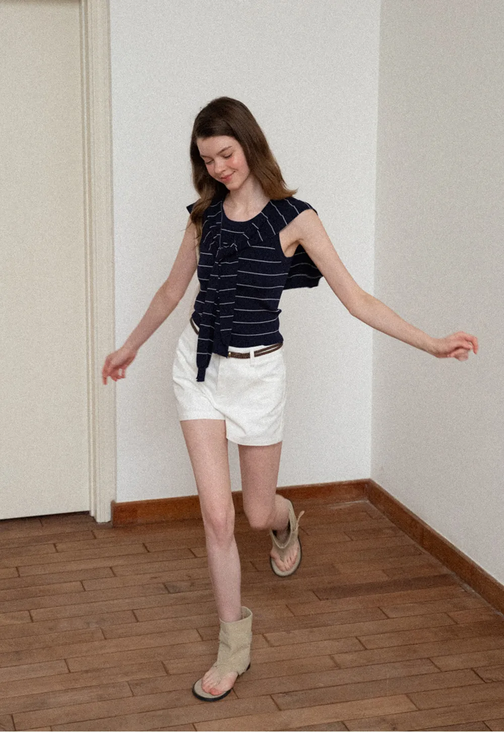 Braided Belt Detail High Waist Shorts