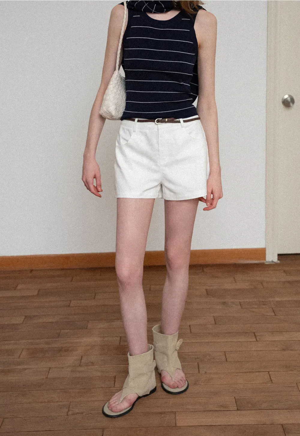 Braided Belt Detail High Waist Shorts