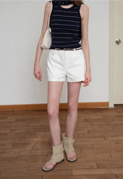 Braided Belt Detail High Waist Shorts