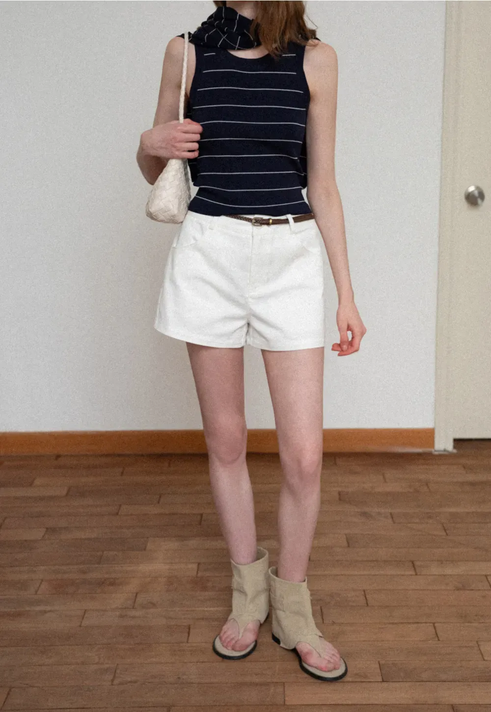 Braided Belt Detail High Waist Shorts