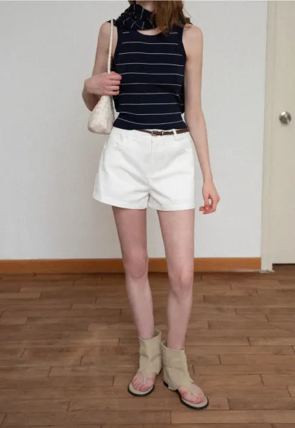 Braided Belt Detail High Waist Shorts