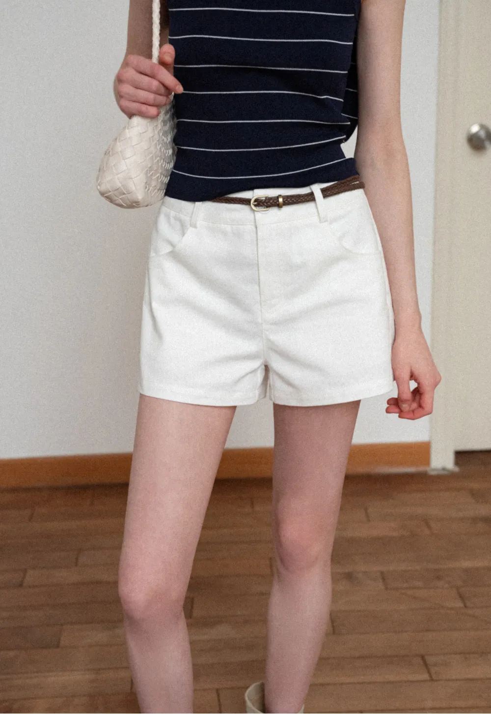 Braided Belt Detail High Waist Shorts