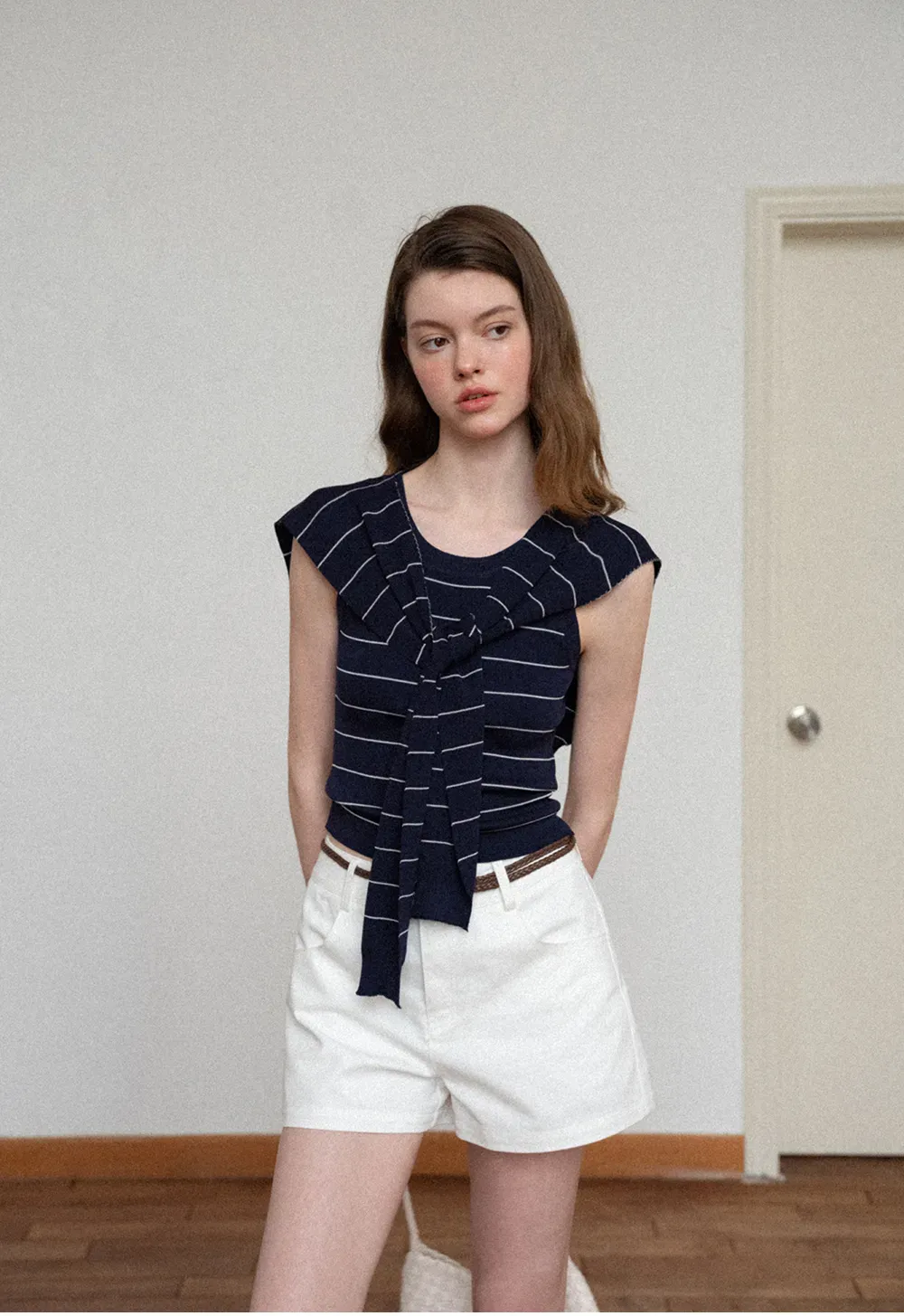 Braided Belt Detail High Waist Shorts