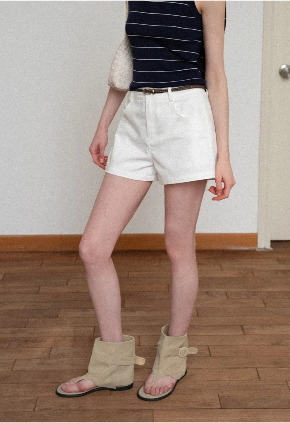 Braided Belt Detail High Waist Shorts