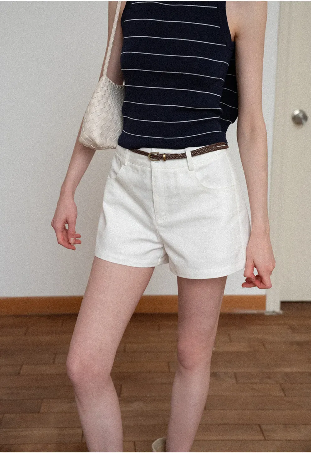 Braided Belt Detail High Waist Shorts