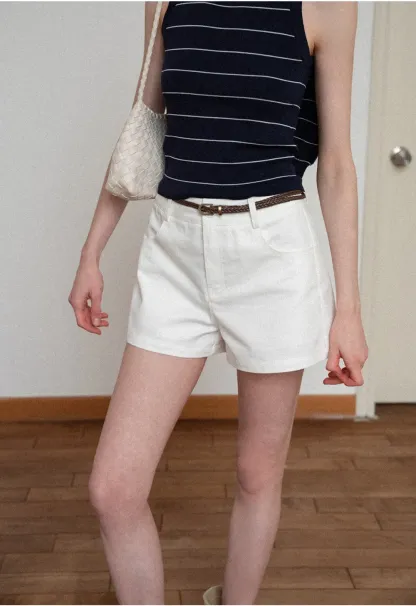 Braided Belt Detail High Waist Shorts