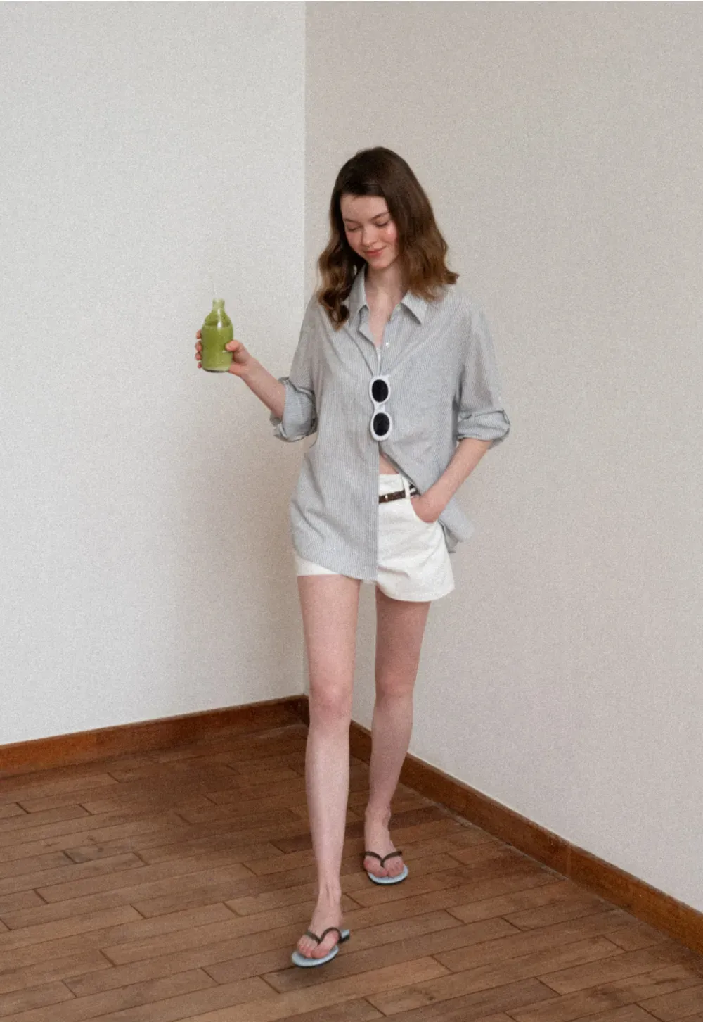 Braided Belt Detail High Waist Shorts