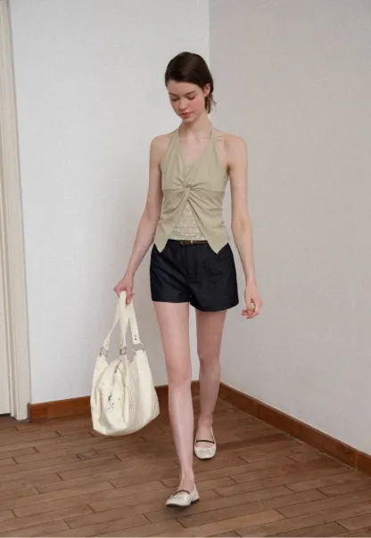 Braided Belt Detail High Waist Shorts