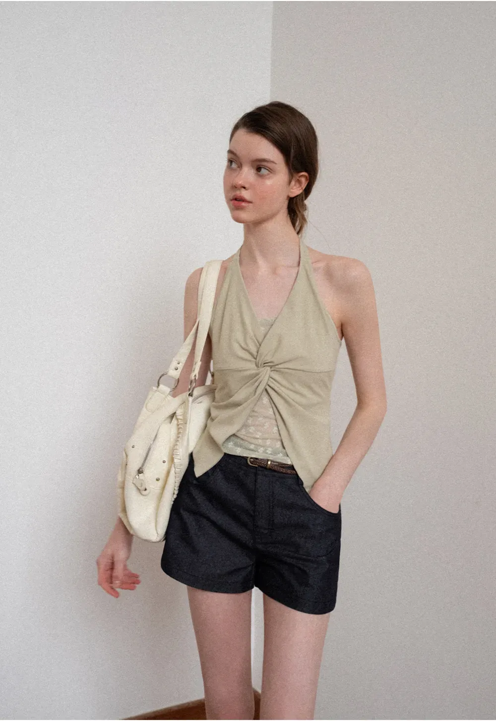 Braided Belt Detail High Waist Shorts