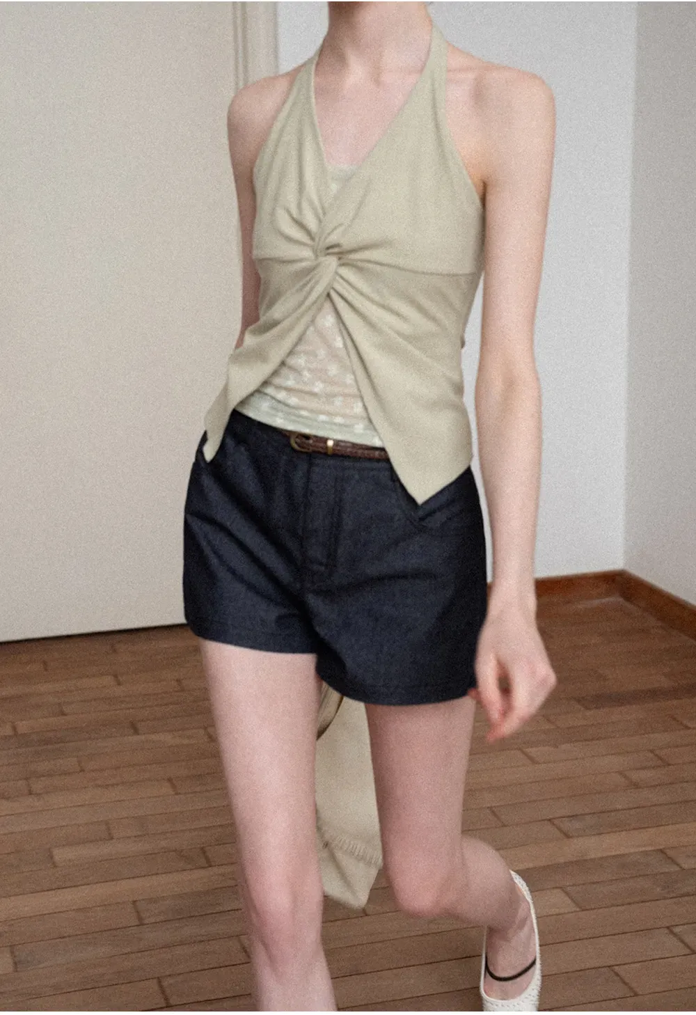 Braided Belt Detail High Waist Shorts