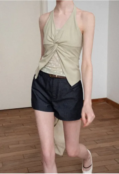 Braided Belt Detail High Waist Shorts