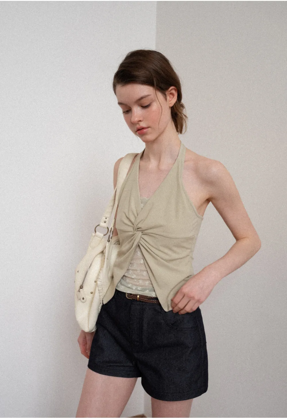 Braided Belt Detail High Waist Shorts