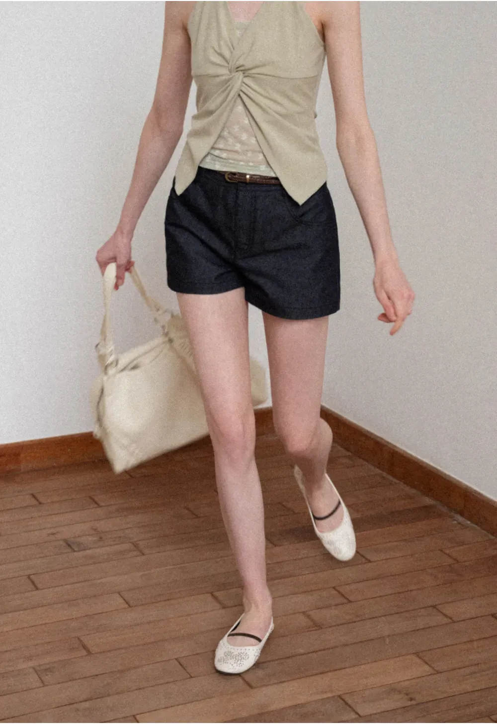 Braided Belt Detail High Waist Shorts