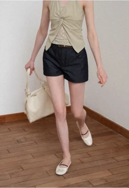 Braided Belt Detail High Waist Shorts