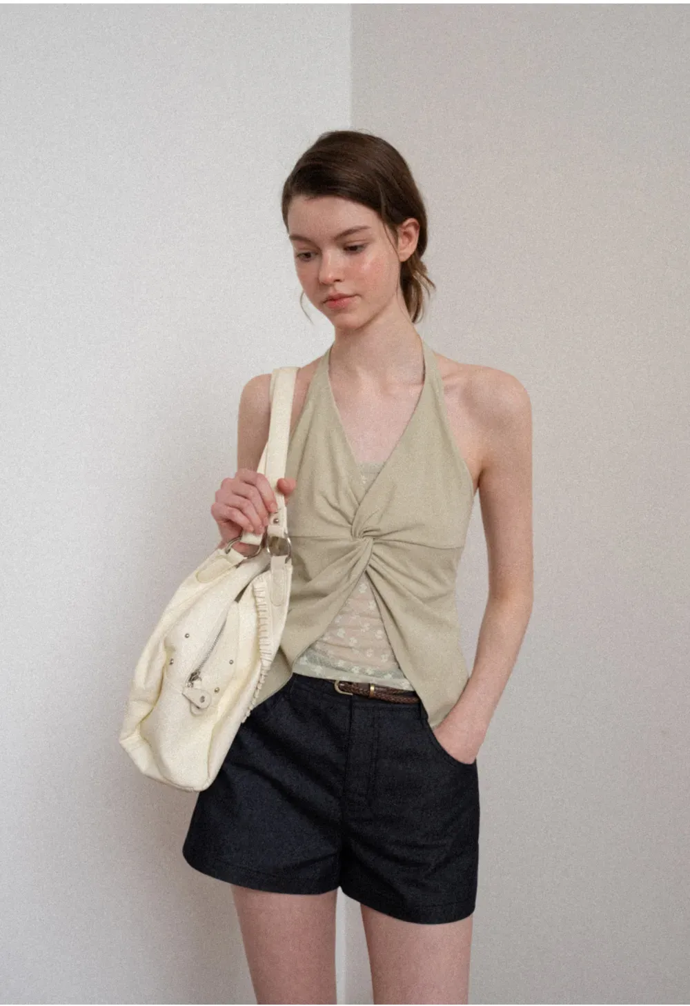 Braided Belt Detail High Waist Shorts