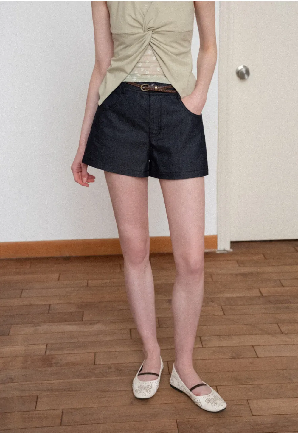 Braided Belt Detail High Waist Shorts