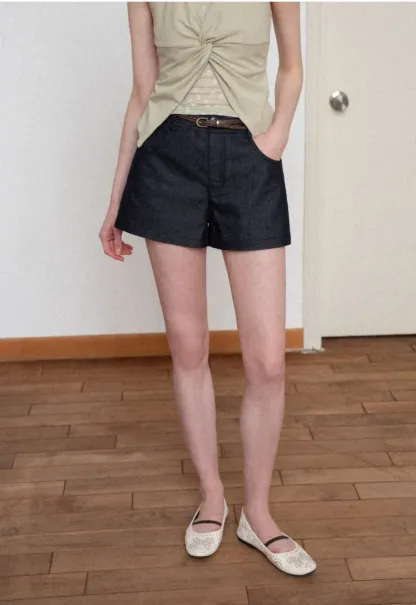 Braided Belt Detail High Waist Shorts