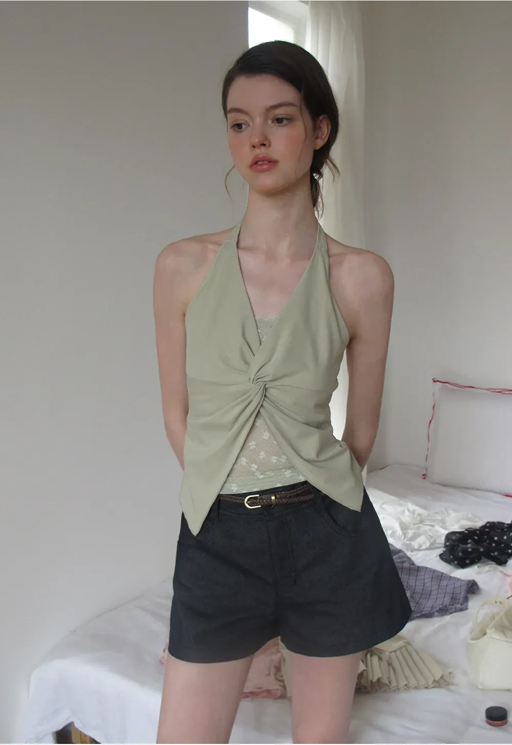 Braided Belt Detail High Waist Shorts