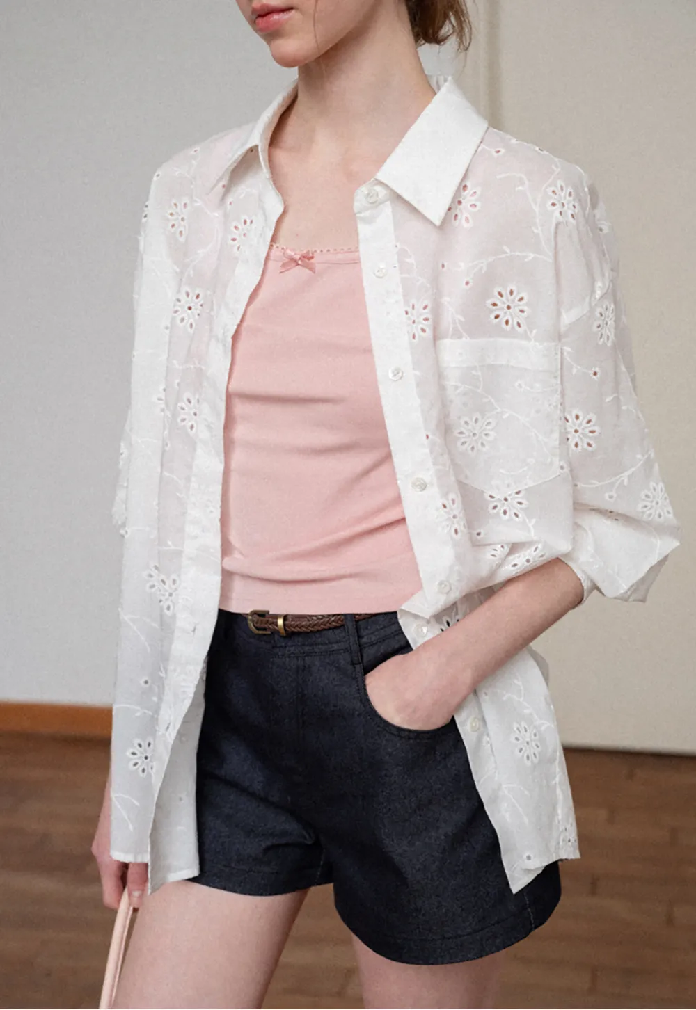 Braided Belt Detail High Waist Shorts