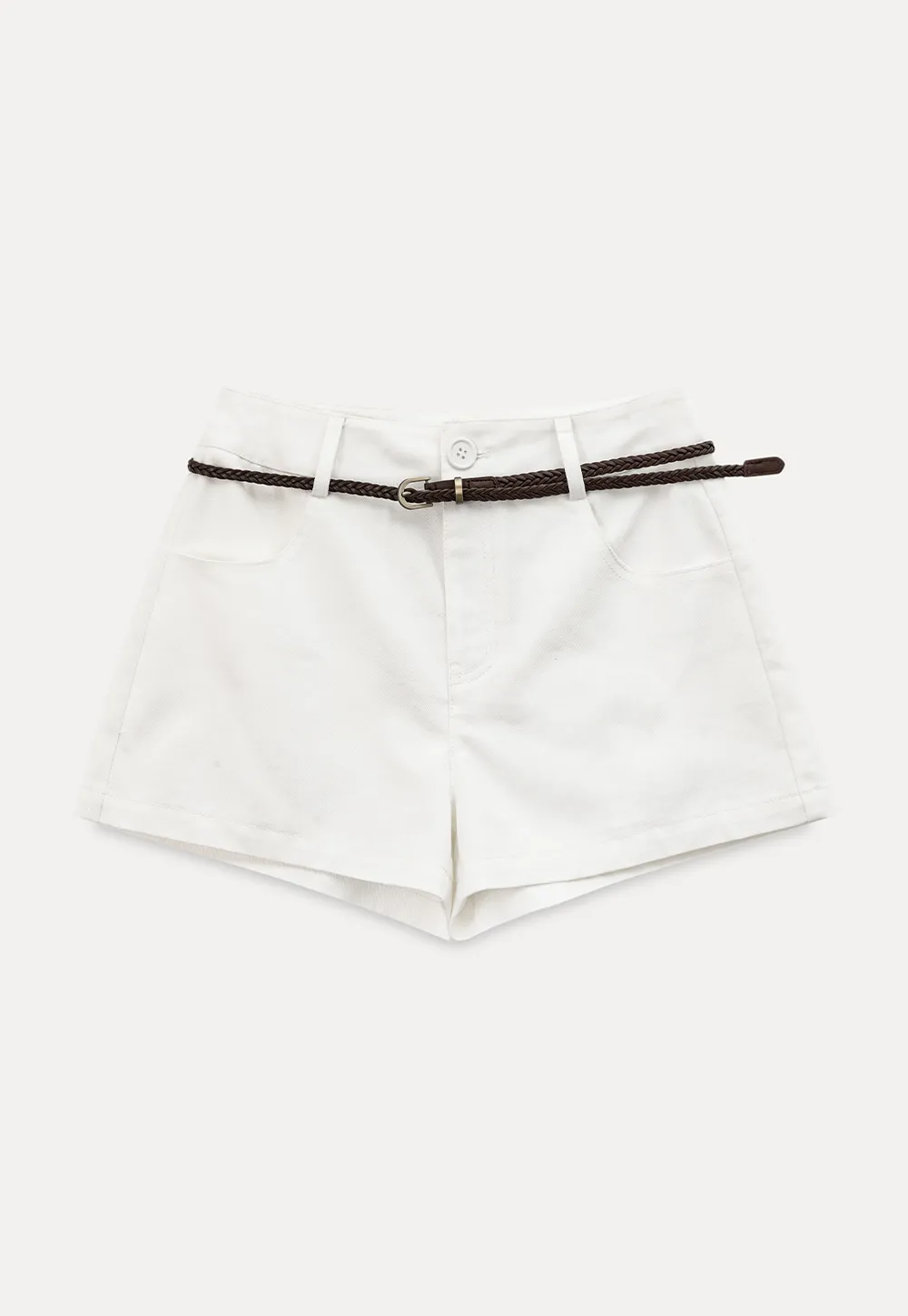 Braided Belt Detail High Waist Shorts