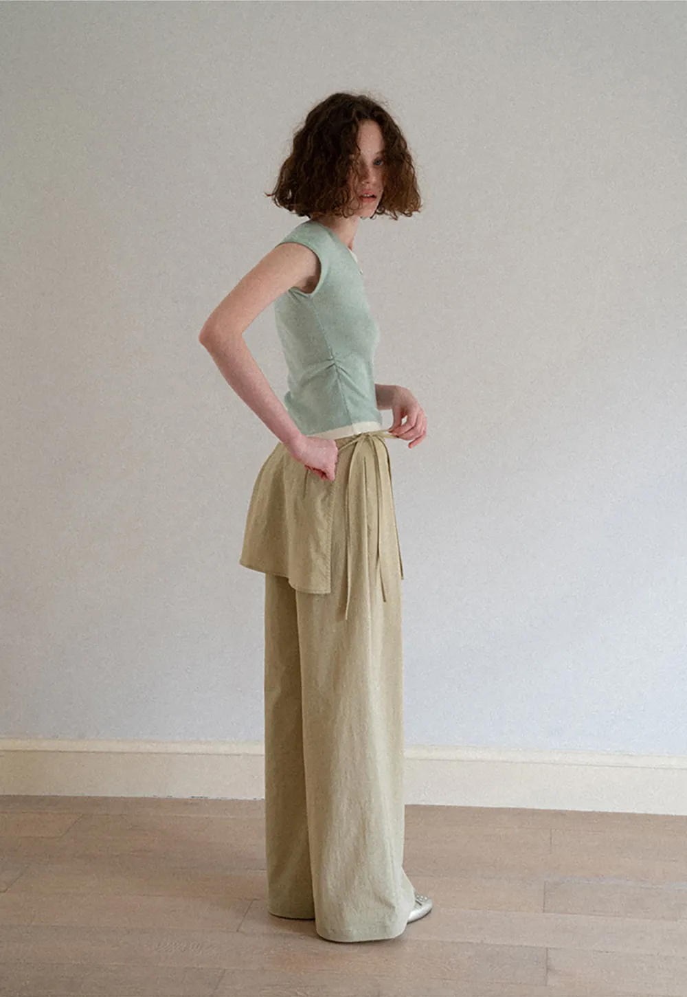 Wrap Front High Waist Wide Leg Casual Pants