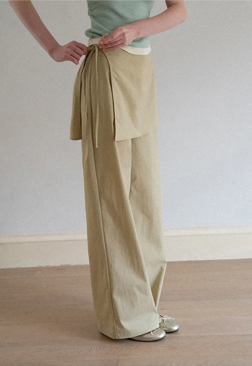 Wrap Front High Waist Wide Leg Casual Pants