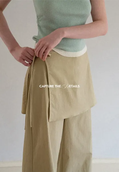 Wrap Front High Waist Wide Leg Casual Pants