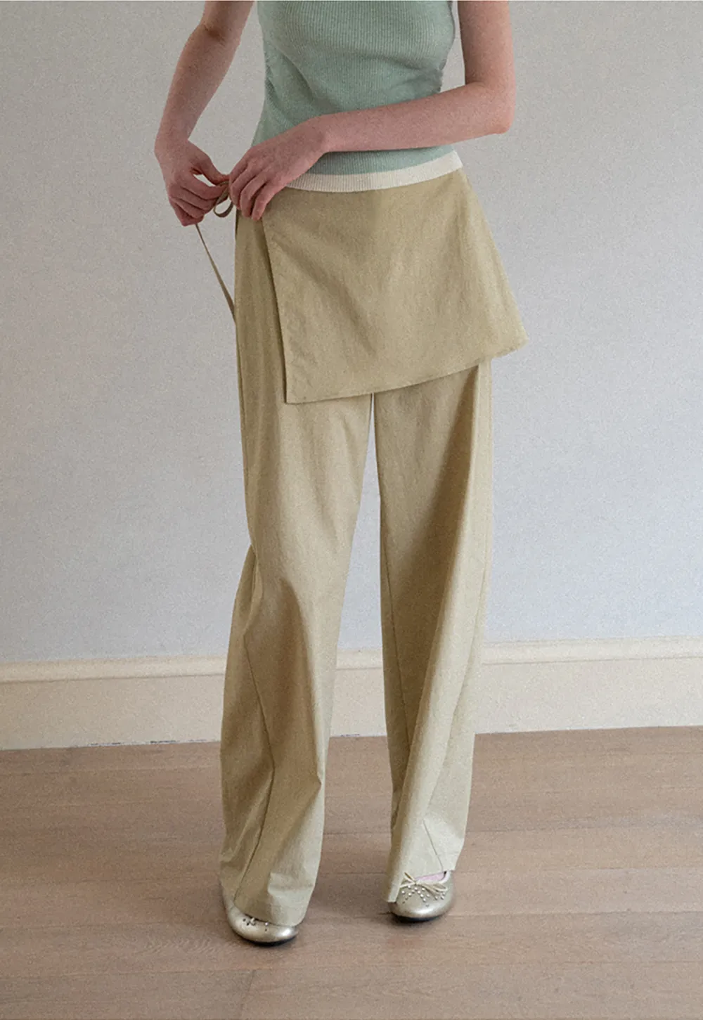 Wrap Front High Waist Wide Leg Casual Pants