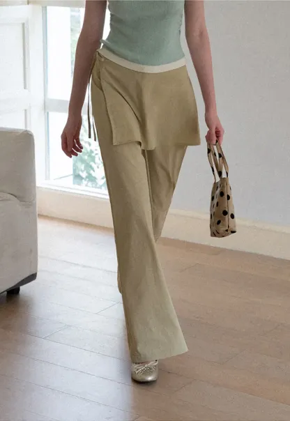 Wrap Front High Waist Wide Leg Casual Pants