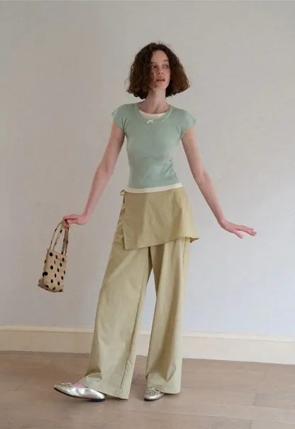 Wrap Front High Waist Wide Leg Casual Pants