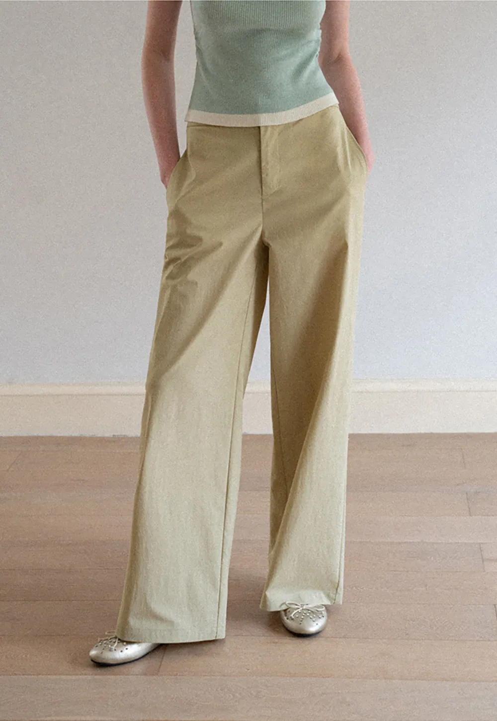 Wrap Front High Waist Wide Leg Casual Pants