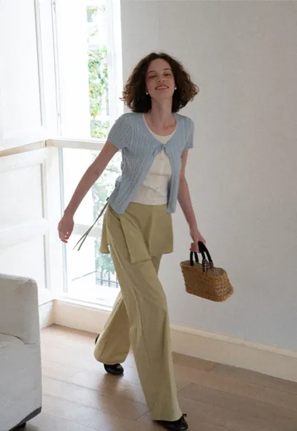 Wrap Front High Waist Wide Leg Casual Pants