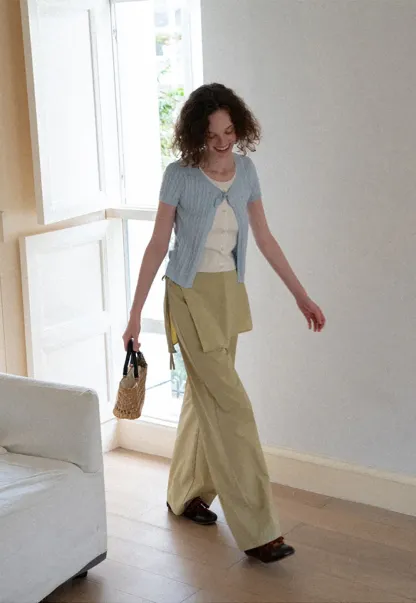 Wrap Front High Waist Wide Leg Casual Pants